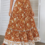 Zeagoo Women's Bohemian Floral Skirt Elastic High Waist A- Line Tiered Flowy Beach Maxi Skirt