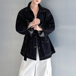 Vintage Workwear Lace-up Washed Denim Jacket