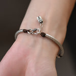 Buddha Stones 999 Sterling Silver Bamboo Pattern Cicada Luck Wealth Bracelet
