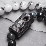 Buddha Stones Black Rutilated Quartz Ebony Wood White Crystal Success Couple Bracelet
