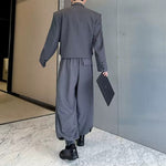 Cropped Flap Pocket Blazer Draped Pleated Cuffed Wide-leg Trousers Two-piece Set