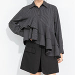 Women's Asymmetrical Double Layer Ruffle Hem Striped Shirt