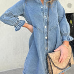 Zeagoo Women's Denim Shirt Dress 3/4 Long Sleeve Button Down Babydoll Jean Shirt Dresses