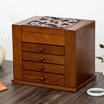 Buddha Stones Vintage Large Capacity Wooden Jewelry Box Jewelry Storage Box With Mirror