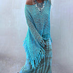 Zeagoo Women's Dolman Sleeve Fringe Knit Sweater Pullover Cape Shawl Blouse