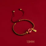 Buddha Stones Natural Cinnabar Peace Buckle Fu Character Charm Blessing Braided Bracelet