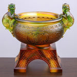 Buddha Stones Handmade Liuli Crystal PiXiu Treasure Bowl Art Piece Home Decoration