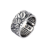 Buddha Stones 999 Sterling Silver Lotus Symbol Heart Sutra Protection Ring