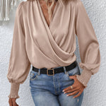 Zeagoo Elegant V-neck Lantern Sleeve Blouse Temperament Solid Color Shirt for Women Casual Work Office Loose Fit 2026 | Under $40