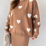 Zeagoo Women's Chic Two-piece Set Hearts Knit Pullover and Hip Wrap Skirt
