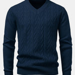 Heavyweight Geometric Jacquard V Neck Sweater