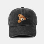 Zipper Bear Pattern Casual Washed Cotton Baseball Cap