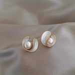 Luxury Earrings with White Opal and Pearls in Gold