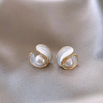 Golden Pearls and White Enamel Stud Earrings