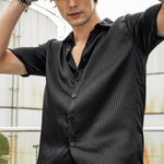 Men's satin striped business short-sleeved shirt casual shorts set
