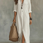 Soline™ | Oversized Black Maxi Dress with Buttons