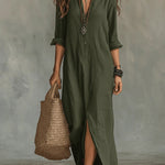 Soline™ | Oversized Black Maxi Dress with Buttons