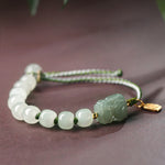 Buddha Stones Natural Hetian Jade PiXiu Luck Fu Character String Bracelet