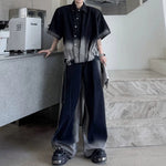 OmbrÃ© Denim Short-sleeve Jacket and Jeans Two-piece Set