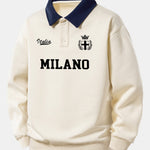 Relax Fit Milano Print Contrast Polo Sweatshirt