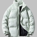 Men's Solid Faux Leather Dual Pocket Zip Stand Collar Padded Jacket