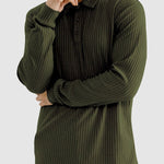 Men's solid color texture business casual POLO long-sleeved T-shirt