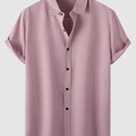 Men's solid color Cotton-linen button casual short-sleeved shirt