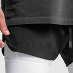 Men's Sports Fake Two-piece Double-layer Multi-pocket  Drying Sweat-wicking Breathable Causal Running Fitness Shorts