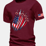 Regular Fit Fighter Jets USA Flag Print Cotton T-Shirt