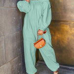 Zeagoo Women's Casual Solid Cold Shoulder Long Sleeve Jumpsuit Loong Plus Size Pocket Rompers Overlay Suit