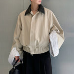 Leather Collar Contrast Plaid Oversized Turned-sleeve Cotton Jacket