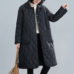 Loose Mid-length Diamond-patterned Coat
