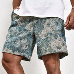 Oil Painting Floral Print Drawstring Shorts