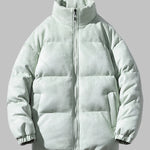 Men's Solid Faux Leather Dual Pocket Zip Stand Collar Padded Jacket