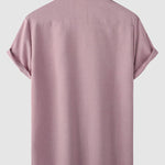 Men's solid color Cotton-linen button casual short-sleeved shirt