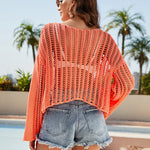 Zeagoo Women's Crochet Hollow Out Long Sleeve Beach Bikini Swimsuit Mesh Cover Up Tunic Top