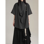 Stand-up Collar Button Placket Unisex Short-sleeved Shirt