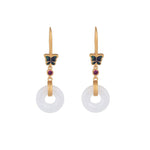 Buddha Stones FengShui White Jade Butterfly Fortune Earrings