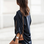 Zeagoo V-Neck Long Sleeve Buckle T-Shirt Plain Shirts Shirt Top Elegant Shirts Casual Slim Fit Basic