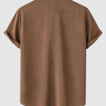 Men's Solid cotton casual lapel solid color short-sleeved shirt