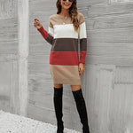 Zeagoo Women's Color Block Round Neck Knitted Dress