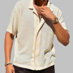 Men's hollow-out design Knit Casual  Button-Up Shirt