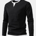 Long Sleeve 2 In 1 Notched Collar T-Shirt