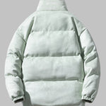 Men's Solid Faux Leather Dual Pocket Zip Stand Collar Padded Jacket