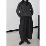 Striped Wide-leg Loose Fleece-lined Thick Knit Cropped Pants