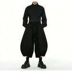 Japanese High-Waisted Loose-Fit Cropped Trousers