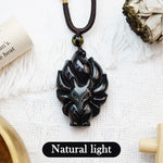 Buddha Stones Natural Rainbow Obsidian Gold Sheen Obsidian Nine Tailed Fox Positive Necklace Pendant