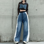 Contrast Color Lace High Waist Wide Leg Jeans