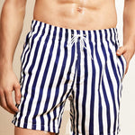 Men's Drawstring Pockets Vertical Mixed Stripes Beach Shorts