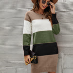 Zeagoo Women's Color Block Round Neck Knitted Dress